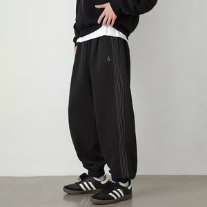 Color-blocked Loose-fit Foot Binding Sweatpants