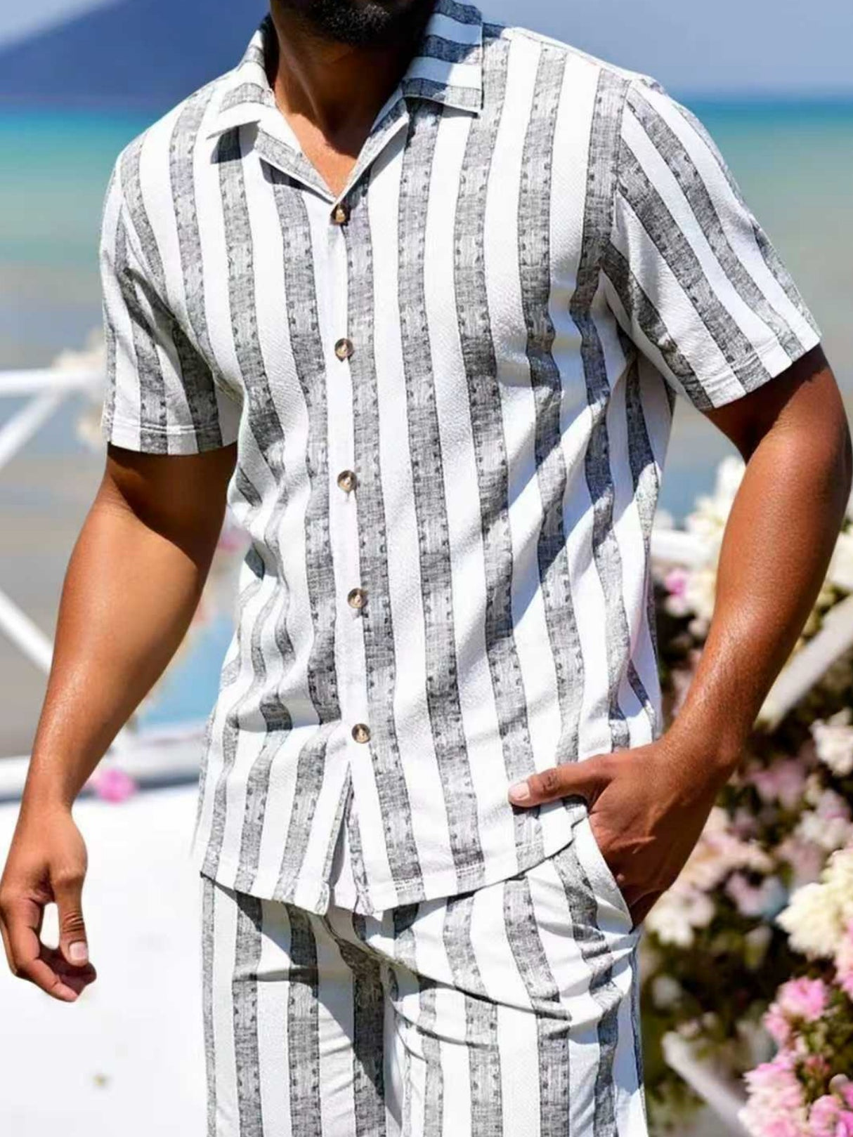 Vertical Stripes Leisure Vacation Loose-fit 2-piece Sets Set
