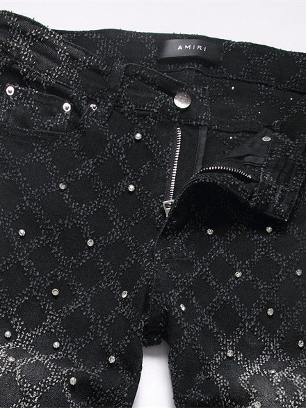 Punk Black Slim Stretch Orange Embroidery Flared Jeans