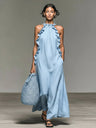 Backless Solid Color Midi Dress