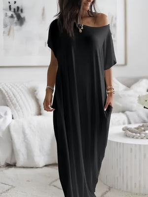 Sloping Shoulders Pocket Straight-fit Loose-fit Maxi Dresses