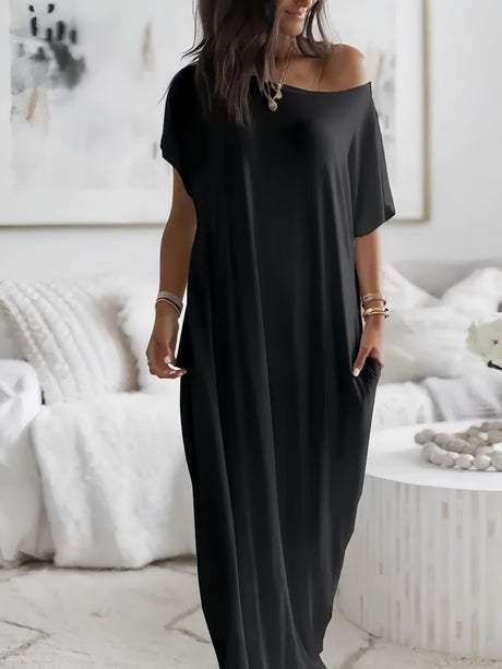 Sloping Shoulders Pocket Straight-fit Loose-fit Maxi Dresses
