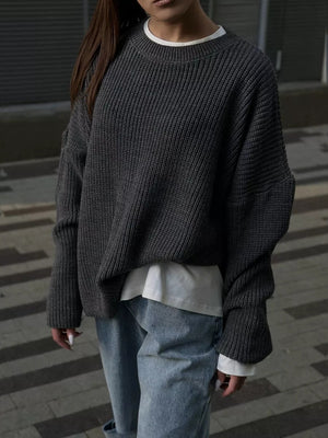 Liber Autumn women's plain solid color pullover long-sleeved sweater