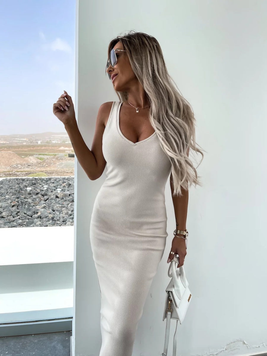 Liber Autumn women's V-neck clothing Pullover solid color long sleeve two piece dress