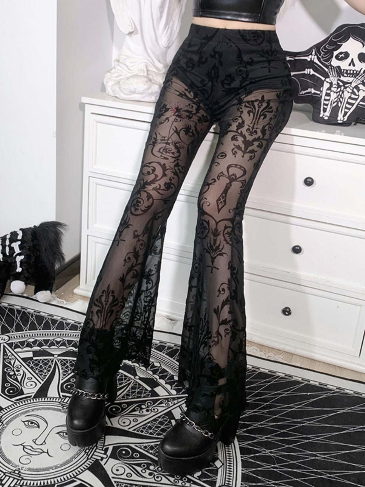 Y2K Lace See-through High-waisted Flared Pants Slimming Pants