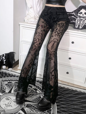 Y2K Lace See-through High-waisted Flared Pants Slimming Pants