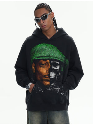 Printed Washing Knitted Hooded Sweatshirt