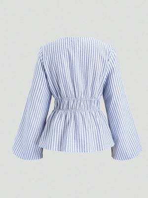 Liber Summer Women's Lace up Waist Stripes Shirts