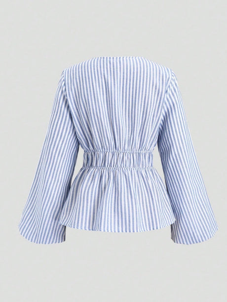 Liber Summer Women's Lace up Waist Stripes Shirts