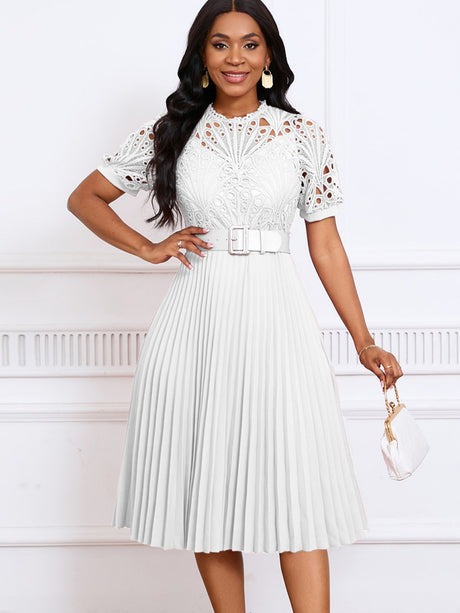 Short Sleeve Trim Lace Belts Mini&Short Dresses