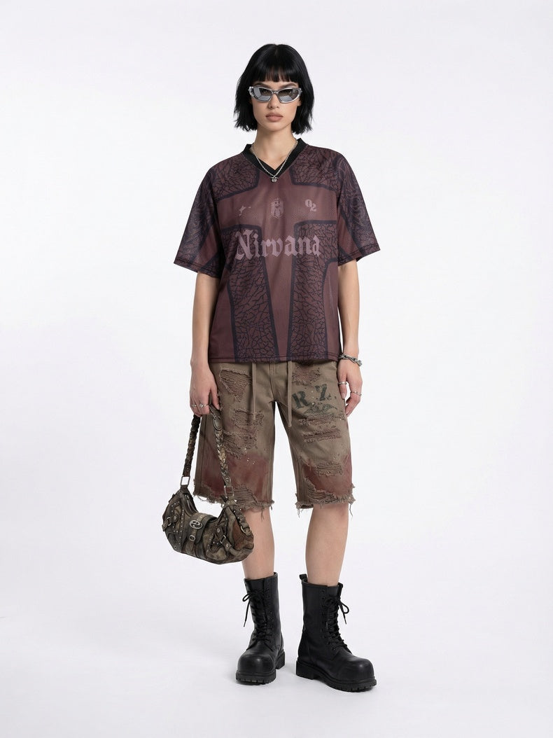 Printed Hollow Out Jersey T-shirts