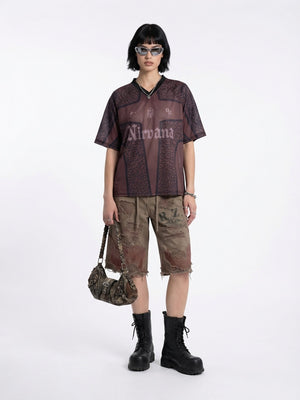 Printed Hollow Out Jersey T-shirts