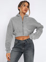 Women's Autumn/Winter Solid Color Zipper Cardigan Long Sleeve Short Hooded Sweatshirt