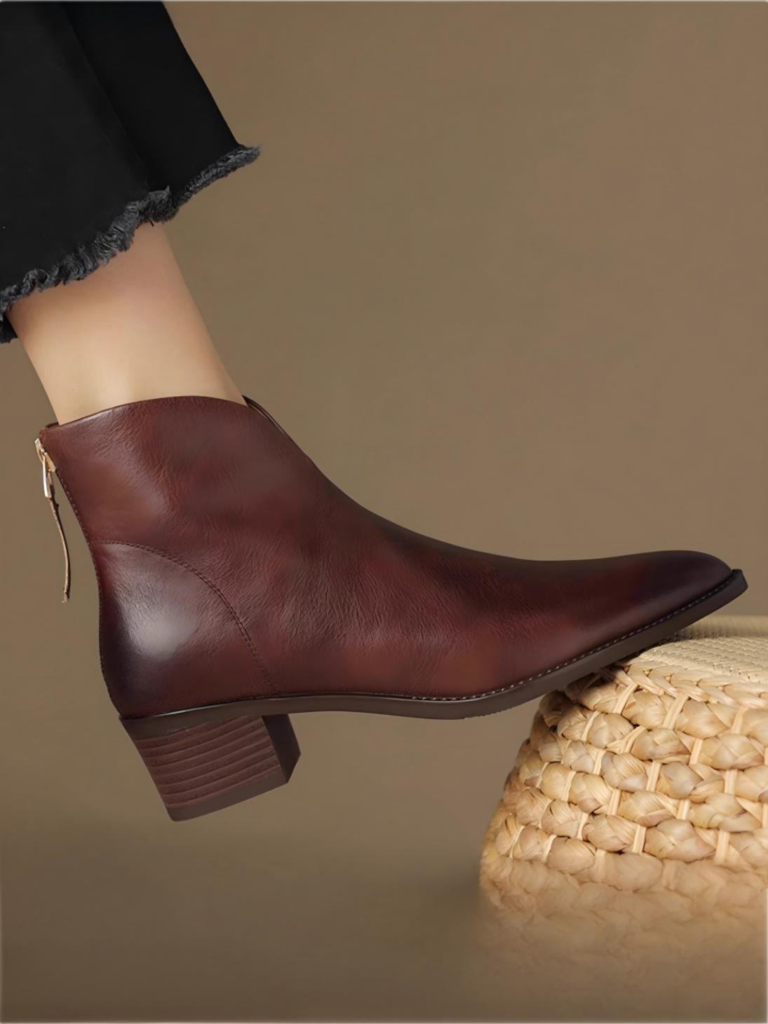 Solid Color Retro Pointed Toe Women's Boots