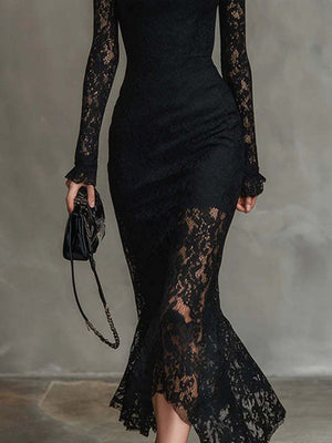 Robes de banquet maxi en dentelle, coupe ajustée et près du corps