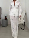 Hollow Applique Straight-leg Vacation Jumpsuit