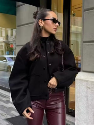 Stand Collar Single-breasted Large Pocket Blazer