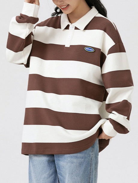 Ins Loose-fit Stripes Polo Shirts