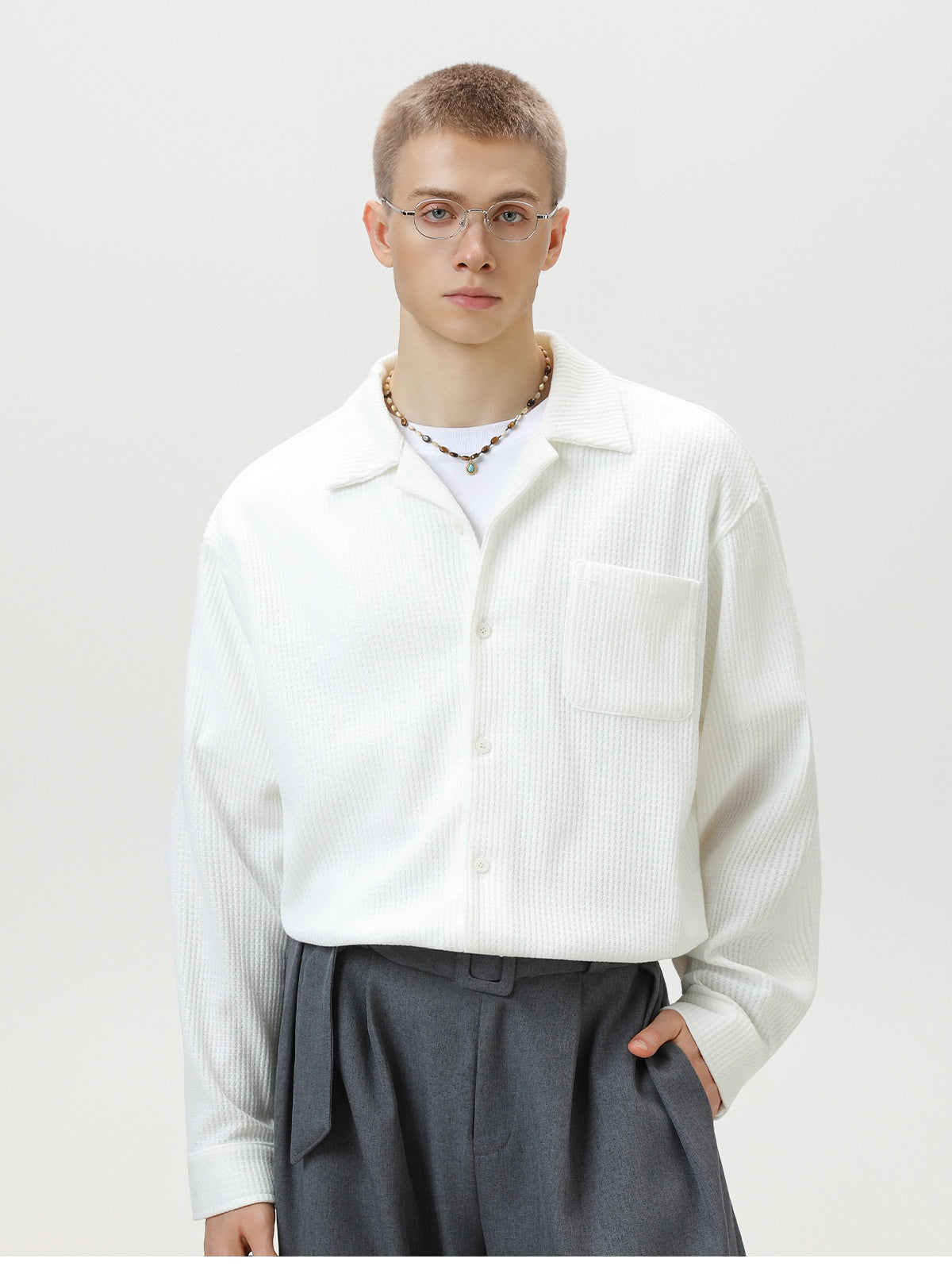 Liber Autumn Men's Pocket decoration Solid Color Shirts