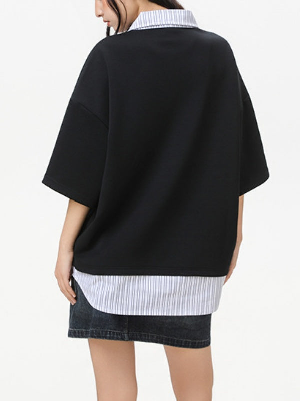 V-shaped Layered-look Patchwork Shirts