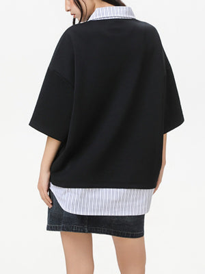 V-shaped Layered-look Patchwork Shirts