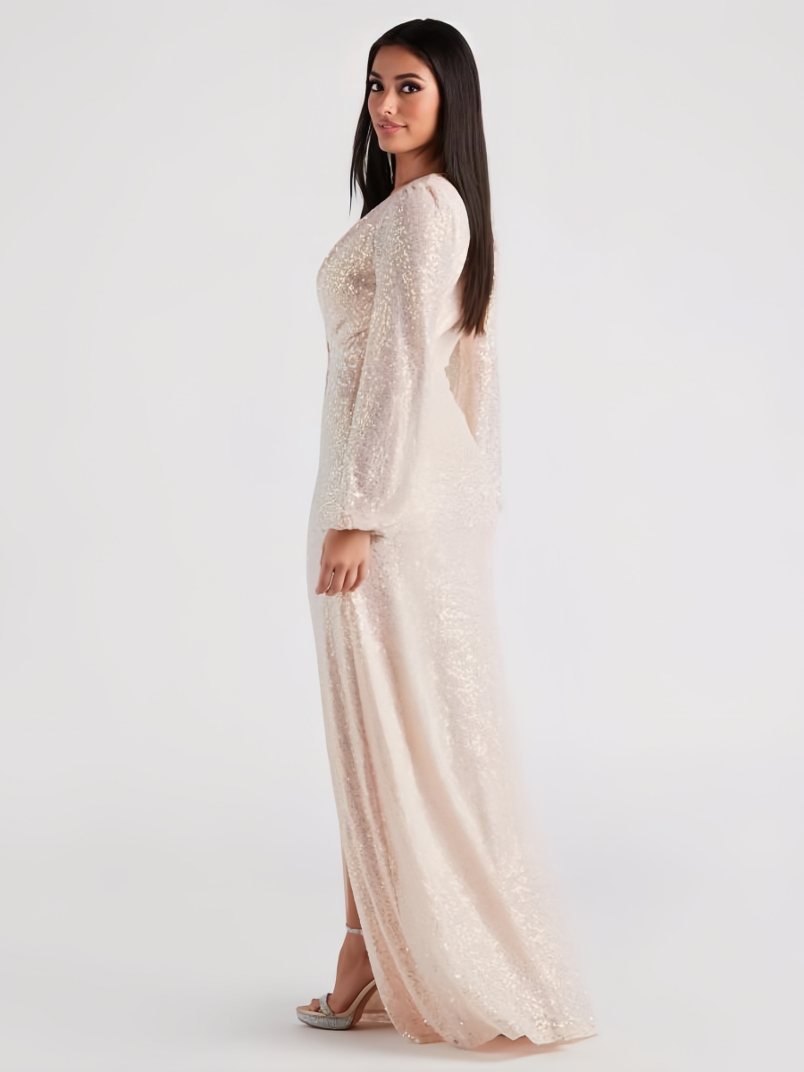 V-Neck High Side Split Sequins Maxi Dresses