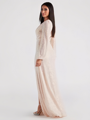 V-Neck High Side Split Sequins Maxi Dresses
