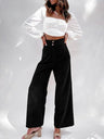 Basic Corduroy Double Buttons Stretch Leisure Straight-leg Trousers