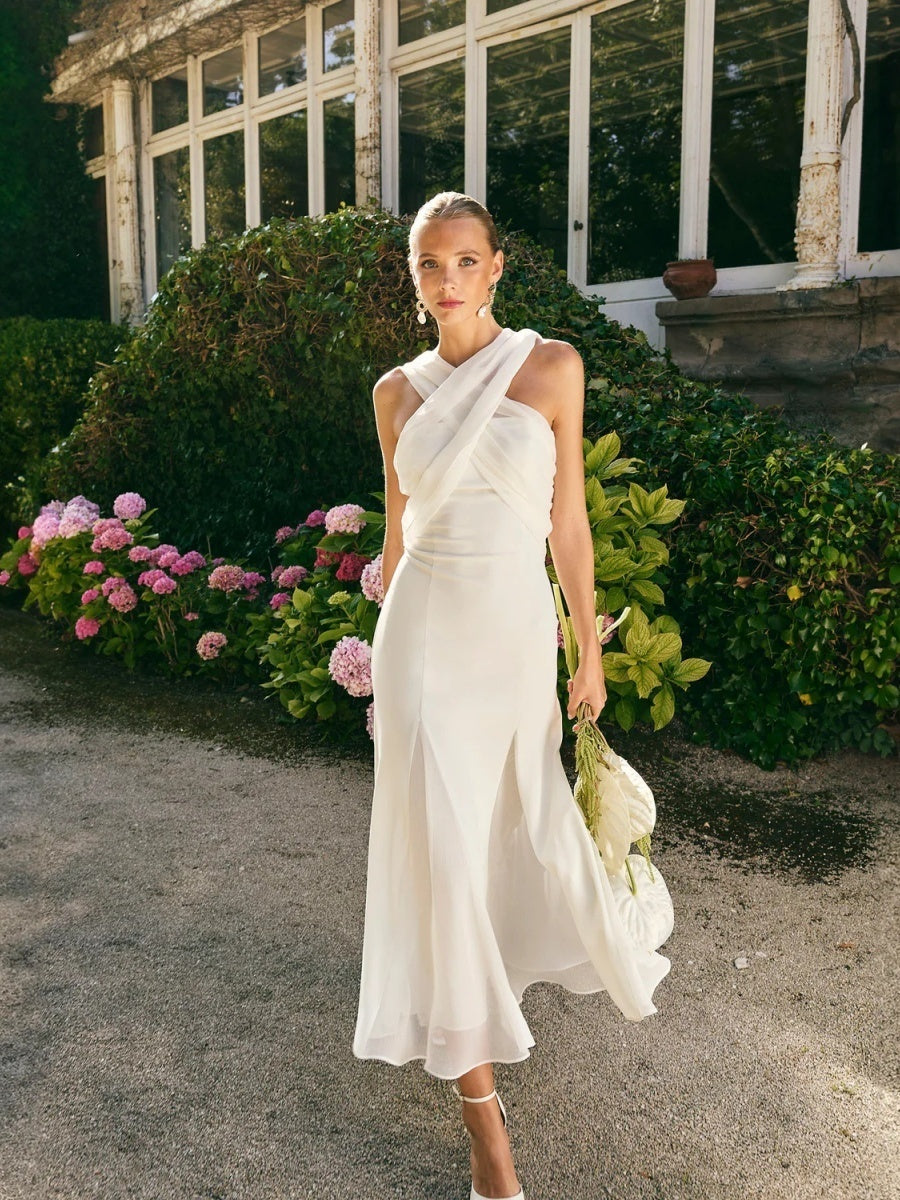 Ribbon Chiffon Solid Color Formal Dress Maxi Dresses