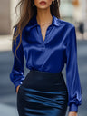 Satin V-neck Long Sleeves Blouse