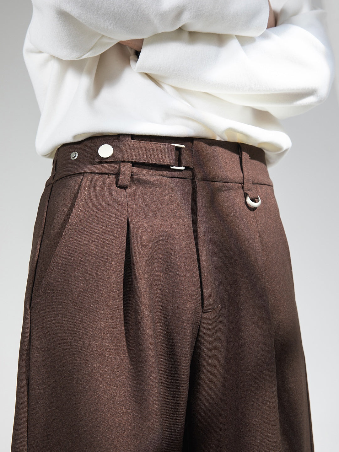 Adjustable Waist Stereo Gathering Straight-fit Dress Pants