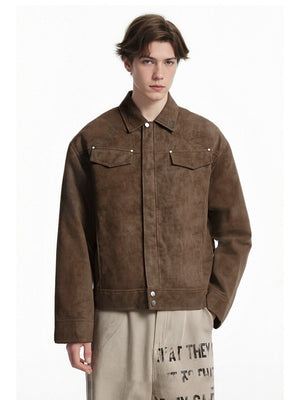 Retro Barnwind Deconstruction Cleanfit Lapel Suede Short Coat