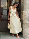 Pleated Long Skirt Square Neck Top Elegant Suit 2-piece Sets