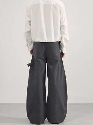 Liber Autumn Neutral wear Studs Solid Color Cargo Trousers