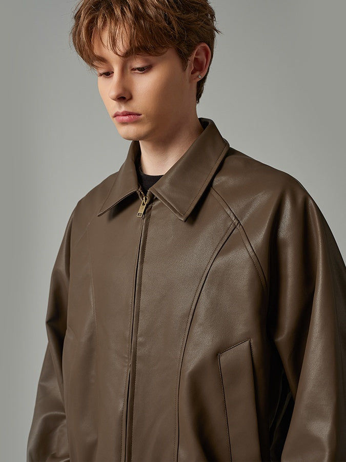 Solid Color Cleanfit Short Leather Jacket Lapel Jacket