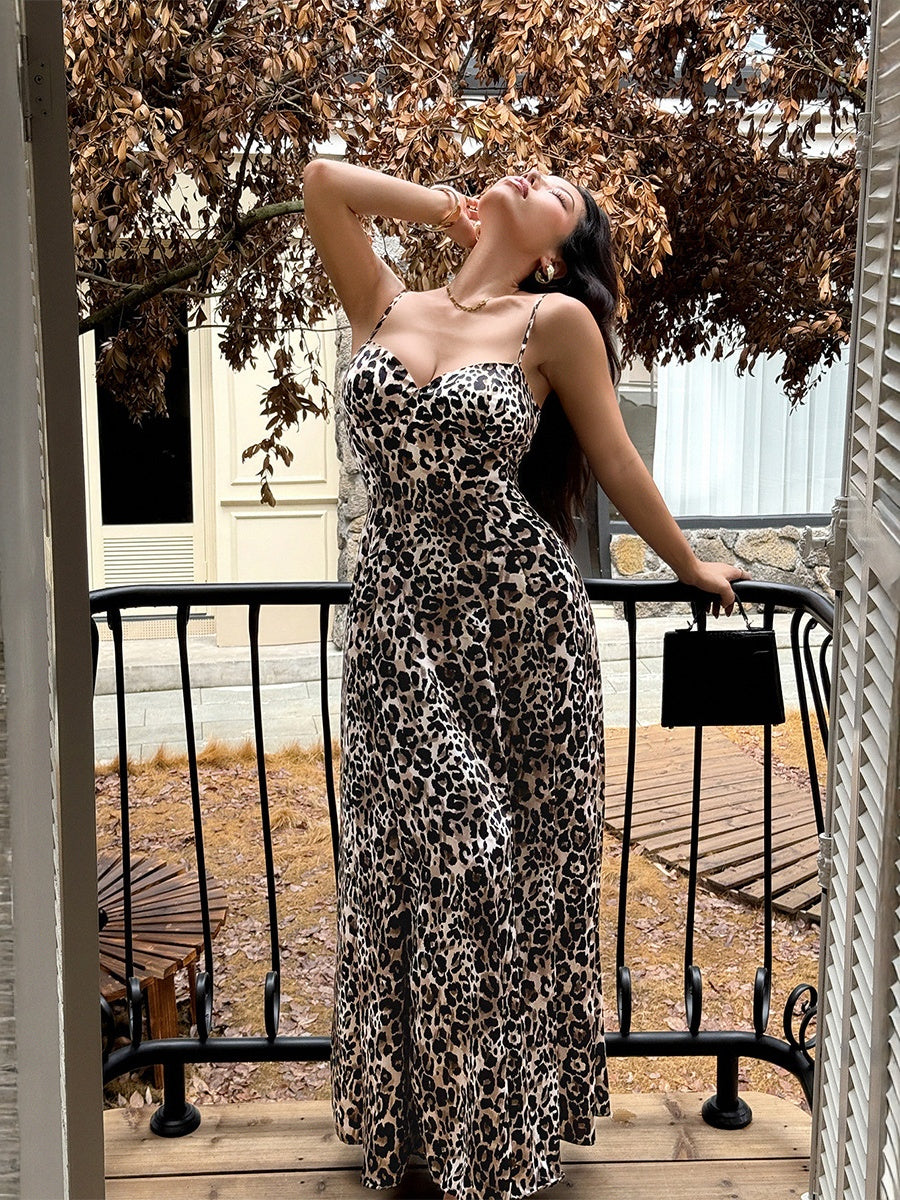 Leopard Print Spaghetti Strap Maxi Dress