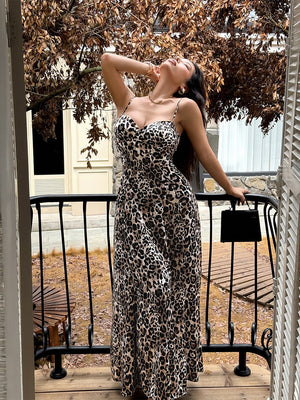 Leopard Print Spaghetti Strap Maxi Dress