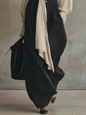 Women's Two-piece Set With A Blouse And Belt, Featuring A Flowing, Casual Style With Wide-leg Pants.