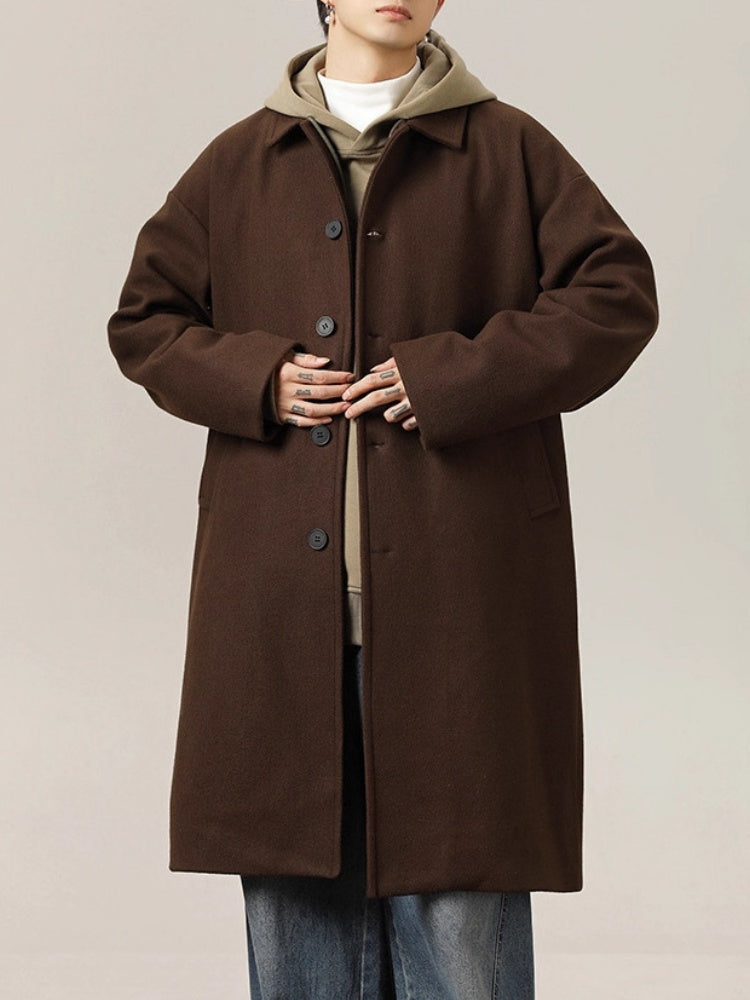 Black Brown Mid-length Lapel Coats