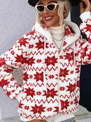Christmas Cardigan Pocket Hooded Jacket