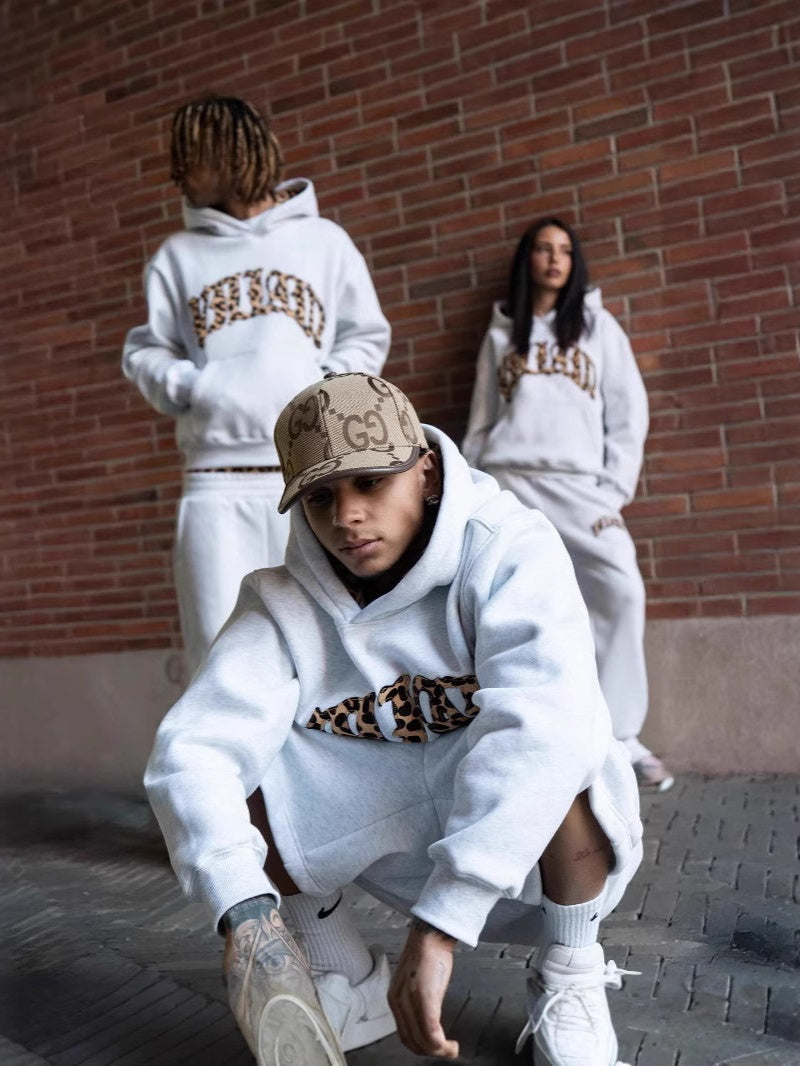 INS Leopard Print Letters Stickerei Hoodies Set