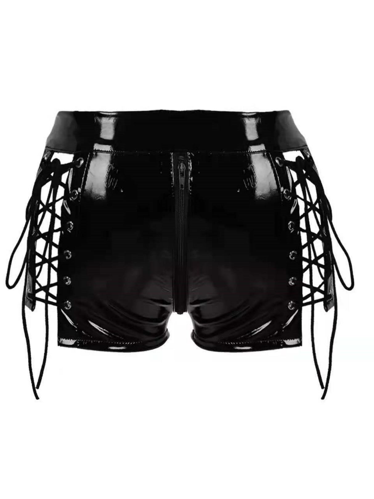 PVC Paint Zipper Opening Sexy Side Straps Shorts