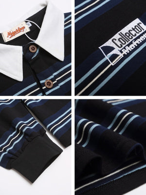 Navy Blue Striped Polo Shirts