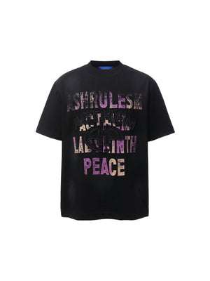 Distressed 3D Letter Printed T-shirts