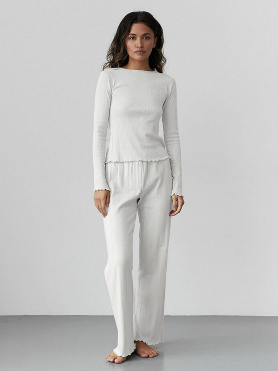 Ensemble de nuit deux pièces à manches longues en maille jacquard ajourée à motif cœur