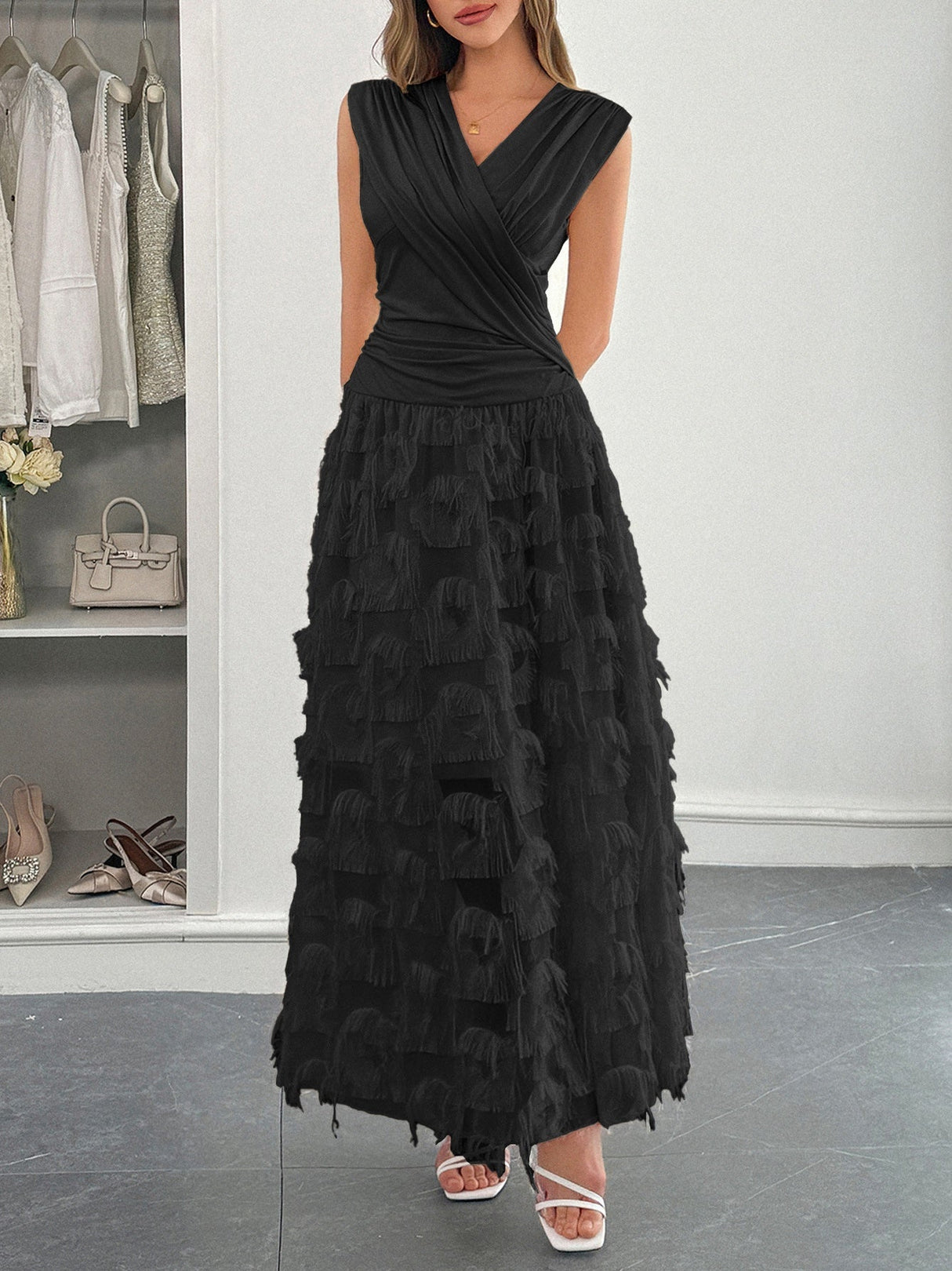 Grace Pleated Splicing Maxi Dresses