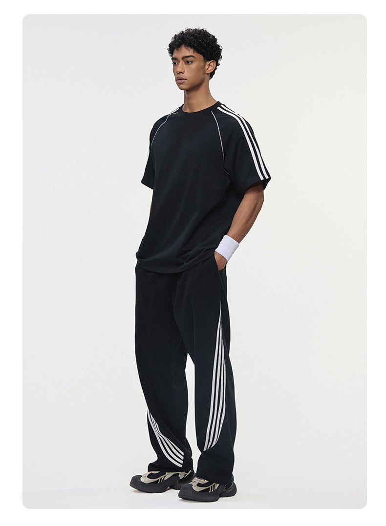 Hasselblad Stripes Short Sleeves Pants Color-blocked Set