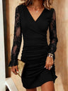 Lace Sleeves V-neck Hip-hugging Midi Dresses