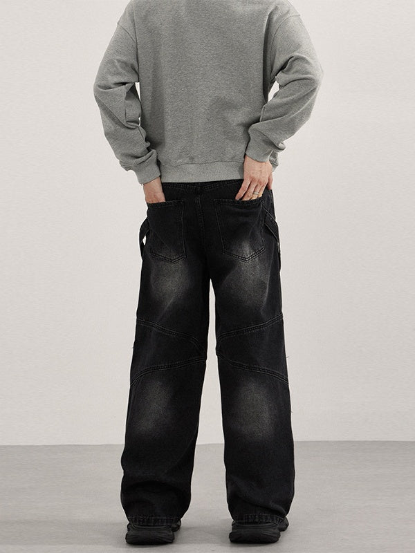 Knee Braces Structure Locomotive Loose Straight Cowboy Cargo Trousers