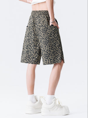Retro Leopard Print Five Points Shorts
